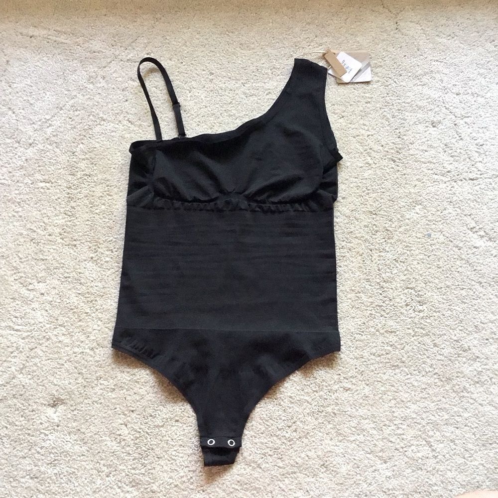 NWT Shapelxx Black One Shoulder Ribbed Shape-wear Bodysuit